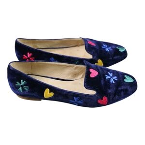 Jack Rogers Womens Navy Blue Colorful Embroidered Velvet Kennedy Loafers Size 10